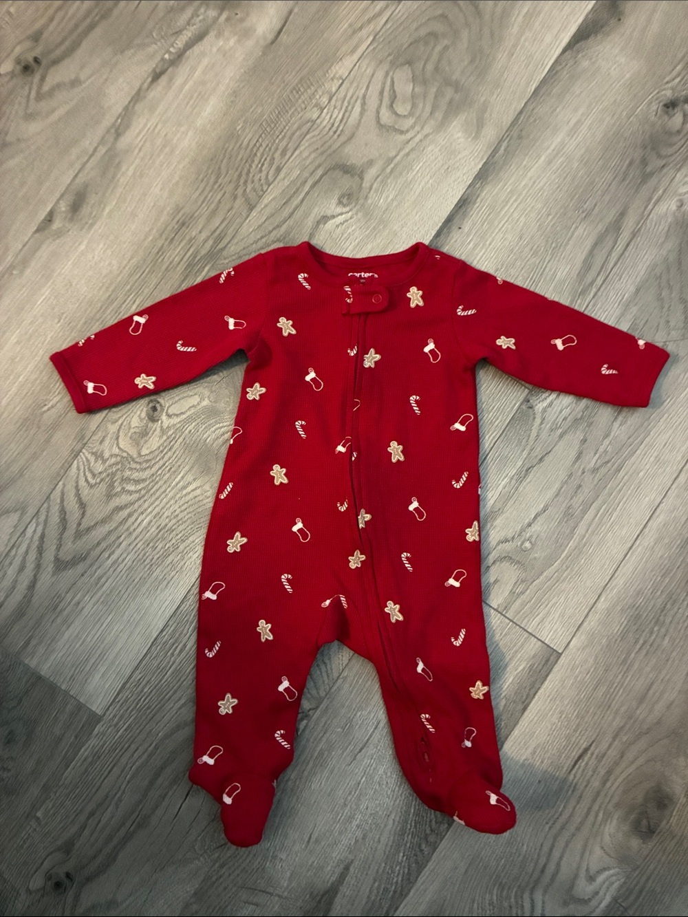 Carter's Red Holiday Gingerbread Print Footed One-Piece